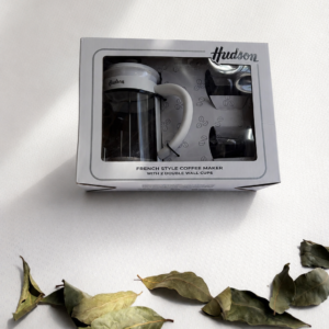 Set Cafetera Émbolo + 2 Vasos Blanco Hudson