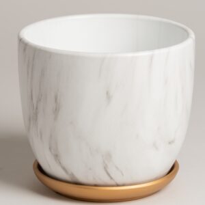 Maceta Cerámica Simil Marmol Con Plato